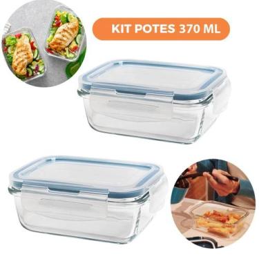 Imagem de Kit 2 Potes De Vidro Hermético Retangular 370Ml - Ad Importação