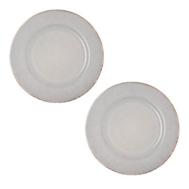 Imagem de Jogo 2 Pratos Ceramica 20cm Sobremesa Raso Cinza Com Linhas Casal Recé