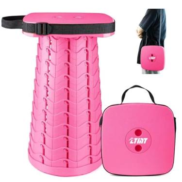 Imagem de ZTMT Banco dobrável atualizado – capacidade de carga de 220 kg, banco telescópico, assento dobrável portátil para acampamento, pesca, caminhadas, viagens (rosa quadrado)