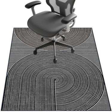 Imagem de Tapete de cadeira para piso de madeira, 122 cm x 91 cm, tapete embaixo da mesa para cadeira de computador com rodinhas e piso baixo, protetor de piso antiderrapante para escritório em casa, linhas