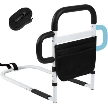 Imagem de Klvied Trilhos de cama para segurança de adultos idosos, trilhos laterais de cama ajustáveis com alça lateral, bengala de cama com bolsa de armazenamento, adequado para king, Queen, casal, solteiro