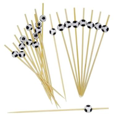 Imagem de Espetinhos Decorativos Picks de Bambu 12cm – Palitos para Petiscos, Doces, Cupcakes, Lanches e Drinks | Kit para Festa, Casamento, Coquetel e Churrasco (25 Espetos Bola Futebol)
