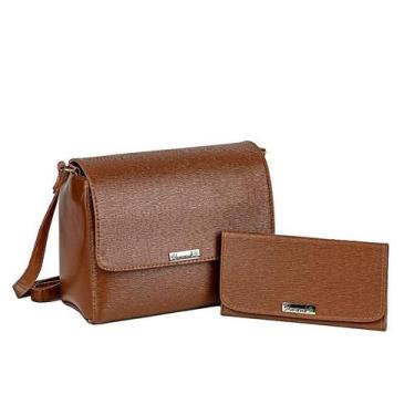 Imagem de Kit Bolsa Feminina Executiva Transversal de Lado Baú + Carteira de Mão