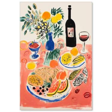 Imagem de OMANI Pôster colorido abstrato de comida de frutas retrô cozinha vinho arte parede limoeiro impressão pintura botânica funky bar carrinho decoração de parede para sala de jantar 40,6 x 61 cm sem