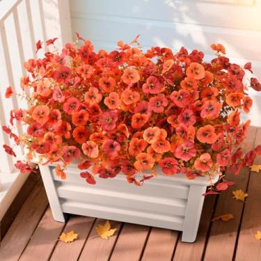 Imagem de INQCMY Flores artificiais de outono para atividades ao ar livre, 12 pacotes de flores falsas de amor-perfeito para decoração de outono, resistente a UV, sem desbotamento, flor de seda para varanda