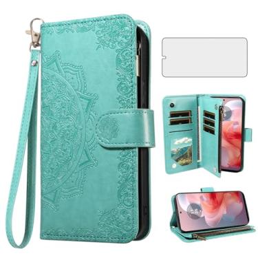 Imagem de Asuwish Capa de celular para Motorola Moto G Power 5G 2024 capa carteira celular com protetor de tela de vidro temperado e flor flip porta-cartão de crédito suporte suporte G5 mulheres homens verde