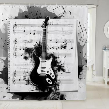 Imagem de Feelyou Cortina de banho musical 182,88 cm x 182,88 cm cortina de chuveiro de guitarra conjunto de cortina de chuveiro de banheiro instrumentos de guitarra crianças acessórios de banheiro
