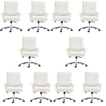Imagem de Kit 10 Cadeiras Big Mola Ensacada para Escritório Presidente Giratória em Couro com Nr17 Branco