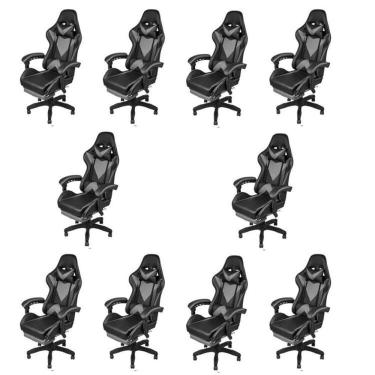 Imagem de Kit 10 Cadeiras Gamer com Rodízios Pu Hawker 3315 Preto/Cinza