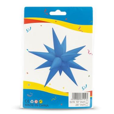 Imagem de Balão Estrela Azul Neon Inflável com 12 Pontas – 19" (48 cm) ou 26" (66 cm) – Decoração Festa, Painel, Instagram, Natal, Halloween – PVC Brilhante