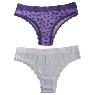 Imagem de Kit 2 Calcinhas Renda Estampa Coração Lavendula e Lisa Branco GG - Basic+