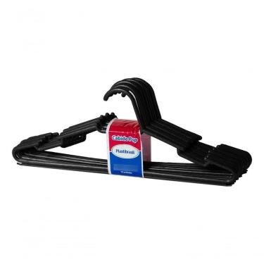 Imagem de Kit 10 Cabides Adulto Plástico Preto Roupa Vestido Barato