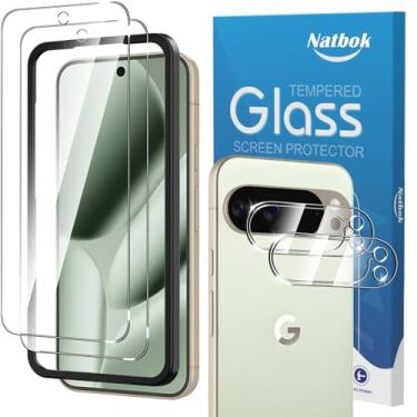 Imagem de Natbok Pacote com 2 + 2 protetores de tela para Google Pixel 10 Pro XL com protetor de lente de câmera, filme de vidro temperado 9H de cobertura total, resistente a arranhões, sem bolhas para Pixel 10