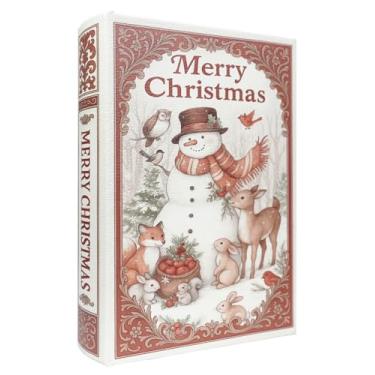 Imagem de XIAOAIKA Caixa de livro de madeira decorativa de Natal, caixas de livros falsas vintage com capa de couro, armazenamento secreto com fecho magnético, caixa de presente de feriado para decoração de