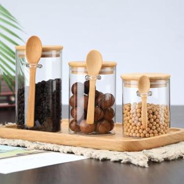 Imagem de Kit 3 Potes de Vidro Borossilicato 450ml, 550ml e 650ml com Tampa e Colher de Bambu Hermético Redondo