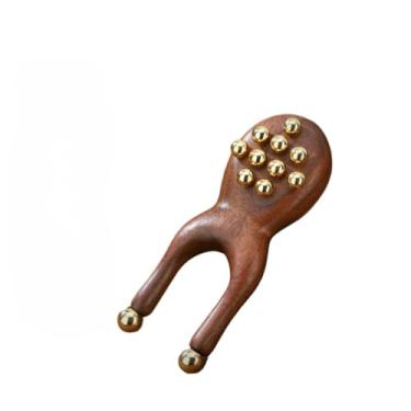 Imagem de Ferramenta de massagem Gua Sha de latão para levantamento de rosto, antienvelhecimento, definição de linha da mandíbula, dobras nasolabiais, lifting de maçã | Rolo facial com cabo de madeira (sapo de