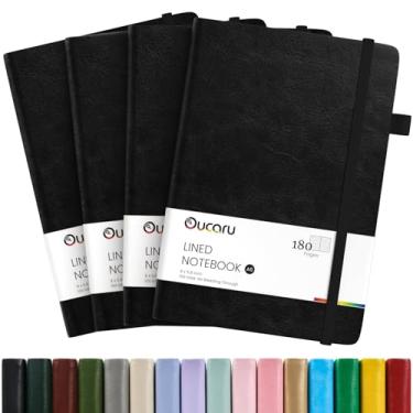 Imagem de Oucaru Caderno de diário pequeno, pacote com 4 cadernos pautados universitários A5 para escrita, papel grosso de 100 g/m², caderno de capa dura de 180 páginas para trabalho, negócios, escola,