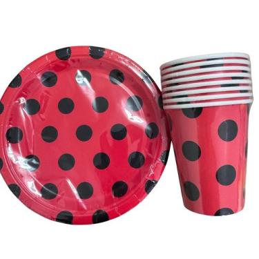 Imagem de Kit Festa Festa Joaninha Lady Bug - Copo + Prato 16 Peças Ponto das Fe