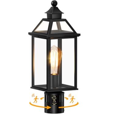 Imagem de Slypadan Luzes de poste externas com sensor de movimento de 47 cm, detecção de 360°, 4 modos de iluminação, lanterna externa externa de alumínio impermeável grande para jardim, varanda, caminho