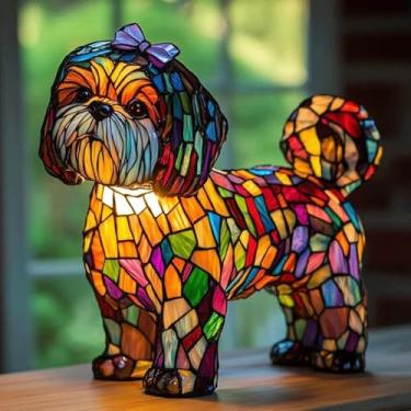 Imagem de Gutsyluv Candeeiro para cães, série de cães, luz noturna de LED com tema de cachorro fofo, decoração de casa vintage, presente divertido para amantes de cães (Shih tzu)