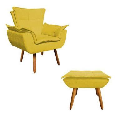 Imagem de Kit Poltrona+puff Opala Recepção Salão Suede Amarelo - King Lar