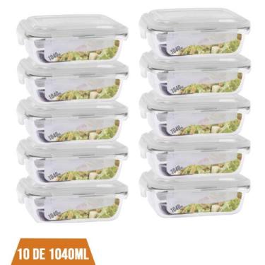 Imagem de Kit 10 Pote 1040ml Vidro Hermético Marmita Mantimento Fitnes - Pra cas
