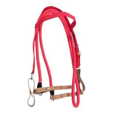 Imagem de Cabeçada De Fita Vermelha e Rédea Polipropileno Vermelha Para Cavalo R