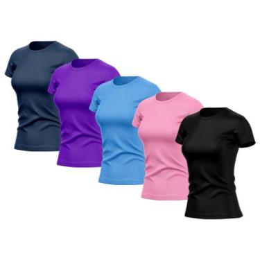 Imagem de Kit 5 Camisetas Feminina Dry Fit Básica Lisa Proteção Solar UV Térmica