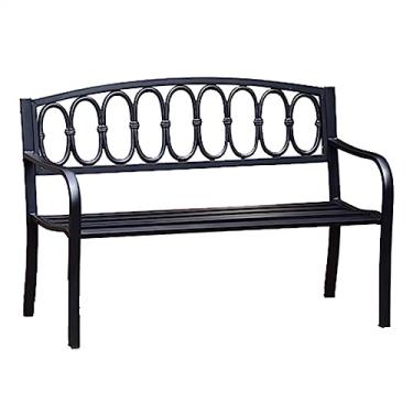 Imagem de Banco externo de pátio de 127 cm, banco de jardim de metal, estrutura de ferro fundido revestido a pó, cadeira externa para 2 pessoas com encosto padrão para bancos de jardim para parque, quintal