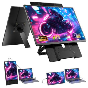 Imagem de Ygretyrjh Extensor de tela de laptop de 16,3 polegadas, monitor portátil FHD 1200p para laptop, rotação de 360°, Plug & Play, suporte destacável, altura ajustável, moldura sem costura, monitor de