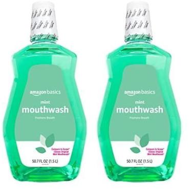 Imagem de Enxaguante bucal Amazon Basics Fresh Mint 1,5 L, pacote com 2 unidades