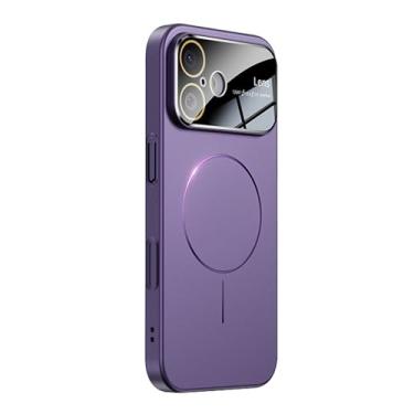 Imagem de Omio Capa magnética para iPhone 16 Plus compatível com MagSafe, protetor de lente de câmera de vidro embutido, visor de logotipo de janela grande, proteção contra quedas de grau militar, capa fosca