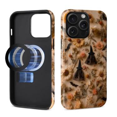 Imagem de MQJCYB Capa magnética para iPhone 14 Pro Max, compatível com MagSafe Hybrid Heavy Duty 2 em 1 Capa brilhante resistente à prova de choque capa brilhante Halloween Witches Bordado