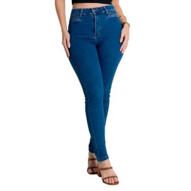 Imagem de Calça Jeans Feminina Sawary Plush Up Modelagem Ajustada Azul, Azul, 44