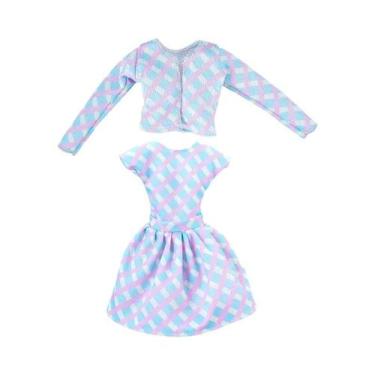 Imagem de Roupas Para Bonecas De 30cm Para Meninas Vestido Xadrez Top Com Lantej