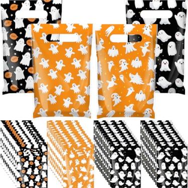 Imagem de Gilprop 48 peças de sacos de presente de Halloween, fantasma, abóbora, morcego, sacolas de lembrancinhas de festa de plástico para lembrancinhas de Halloween com alça para artigos de festa, embrulho
