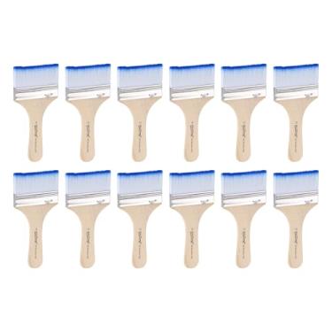 Imagem de HARFINGTON 12 pincéis pequenos de tinta plana de 7,9 cm e lascas de nylon com cabo de madeira para pintura de arte faça você mesmo, móveis, gabinete, cercas, deck, parede, porta, azul, azul