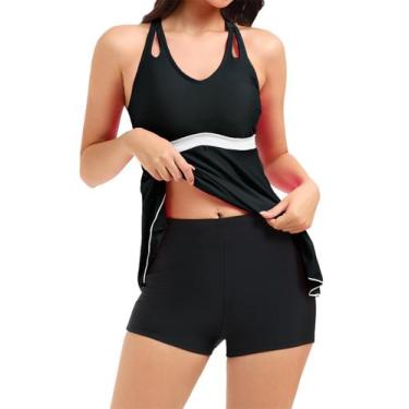 Imagem de Maiô Tankini Hanna Nikole feminino, 2 peças, preto, tamanho 22+