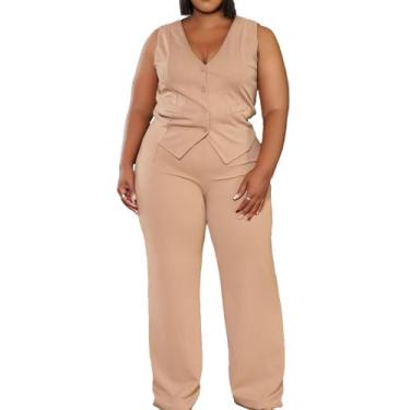 Imagem de Calças femininas CXXQ Dressy Casual, 2 peças, cáqui, 2X