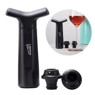 Imagem de Kit Bomba à Vácuo Vinho 2 Tampas Rolha Adega Preserva Sabor Aroma e Fr