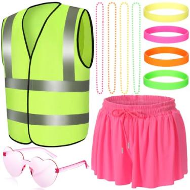 Imagem de Didaey Conjunto de roupa de jogo de futebol com tema neon colete refletivo para mulheres futebol americano Spirit Week (pequeno)