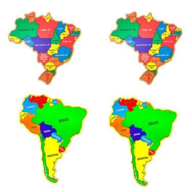 Imagem de Kit Quebra-cabeça Mapas 2 Brasil 2 América Do Sul - Drackma
