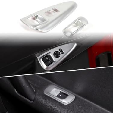 Imagem de Para Corvette C6 Porta Janela Vidro Botão Elevador Painel Guarnição, ABS 2 Portas Apoio de Braço Interruptor de Controle de Janela Moldura Decorativa Compatível com Corvette C6 2005-2013 (Prata)