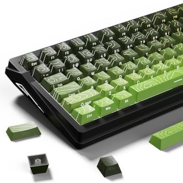 Imagem de Fejwlvs Shine Through PBT Topographic Keycaps,Side Printing,Green Gradient Topographic Backlit Custom Keycaps135 Keys,60 65 75 100 Percent Cherry Profile for Gateron MX Switches Keyboards