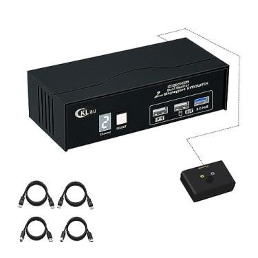 Imagem de CKLau USB 3.0 2 portas Displayport KVM Switch 2 monitores 2 computadores 4K60Hz 2K144Hz com cabos, DP 1.2 KVM Dual Monitor Teclado Mouse Vídeo Periférico Switcher Box
