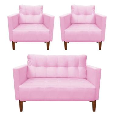 Imagem de Kit Sofá Retrô 2 Lugares E 02 Poltronas Rosa Bebê