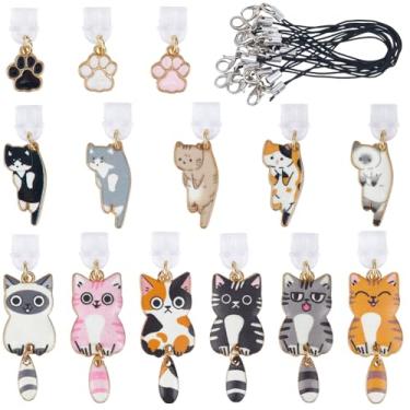 Imagem de WADORN 28 peças/14 conjuntos de plugue de poeira para telefone gato compatível com porta de carregamento tipo C, 14 estilos pingente de pata de gato chaveiro acessórios de telefone para Kindle