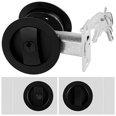 Imagem de Janoiuc Fechadura de porta de bolso para cama/banheiro, fechadura de porta de privacidade redonda com chave, trava de porta deslizante invisível de 2 lados para porta de cama/banheiro/celeiro de 3,8