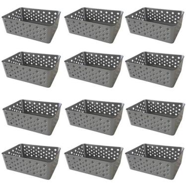 Imagem de Kit 12 Cestos Multiuso Organizador Empilhável Gaveta 19x14x6 - Triopla