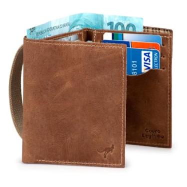 Imagem de Carteira 3 Partes Tripla Couro Legítimo Natural com fecho Elástico(Marrom)